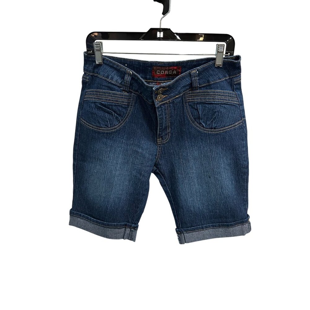 Conga Womens Blue Denim Stretch Bermuda Shorts Size 12 Casual Summer